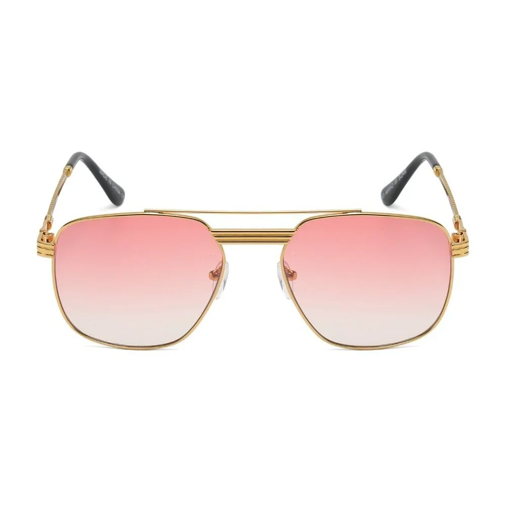 Men Women Sunglasses Pink Lens Trendy Luxury Retro Shades‎ Gold Metal Lentes New
